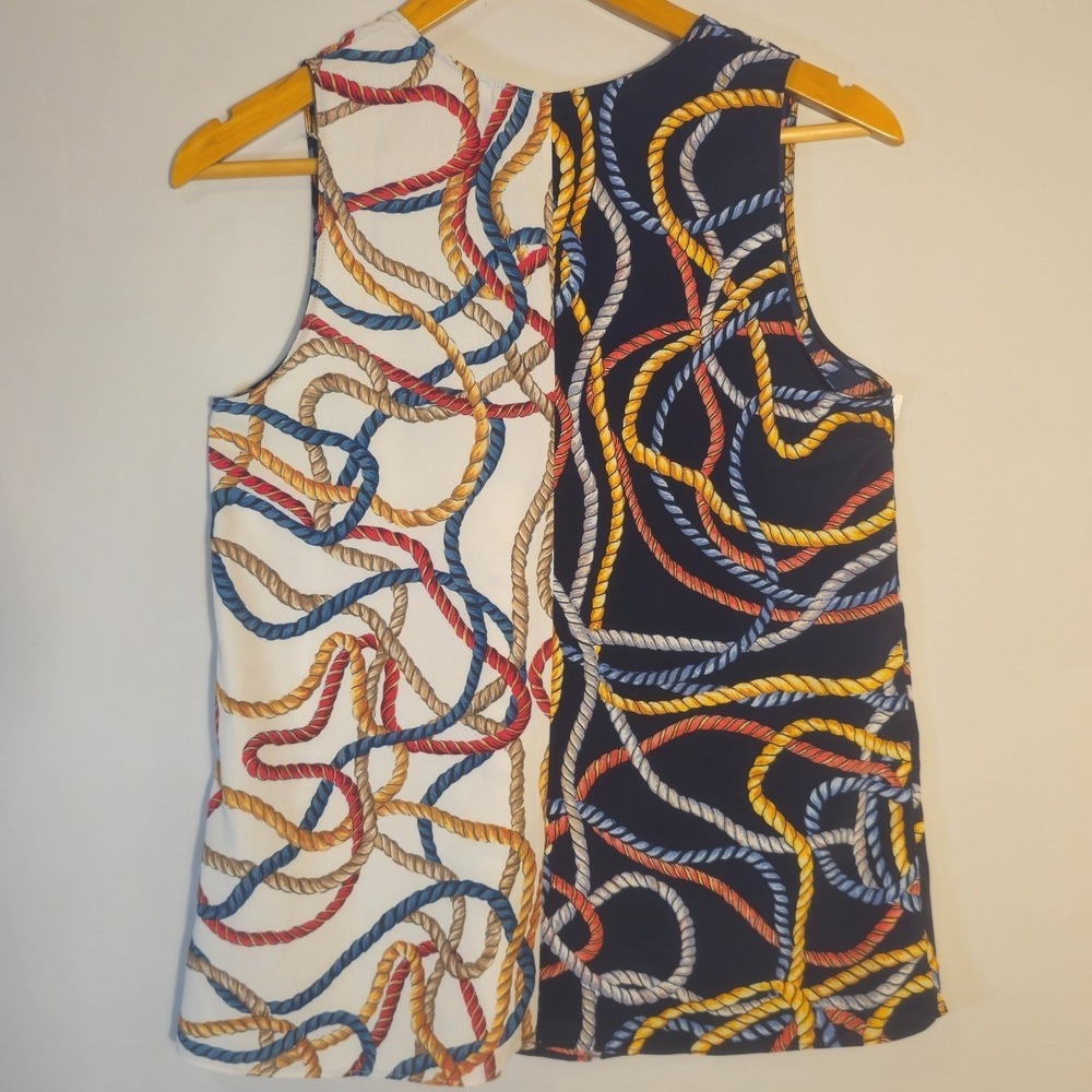 MNG Suit Women Sleeveless Blouse Size 4 Nautical Rope Print Split Colorblock Top - Picture 3 of 7
